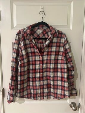 J. Crew Red, Navy & White Plaid Button-Down Shirt